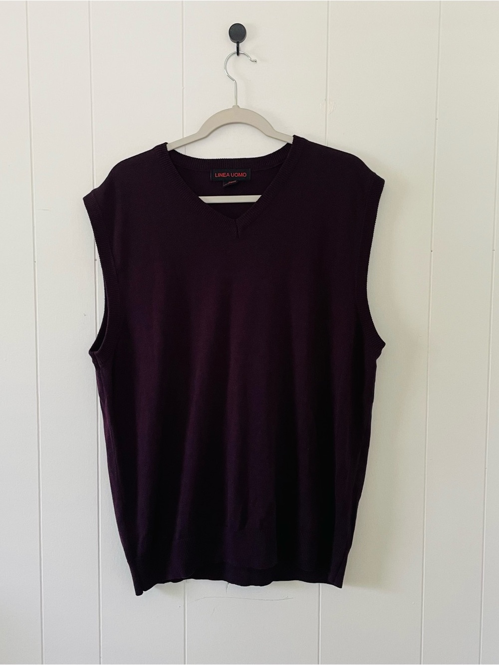 Linea Uno Men's V-Neck Sweater Vest in Deep Plum